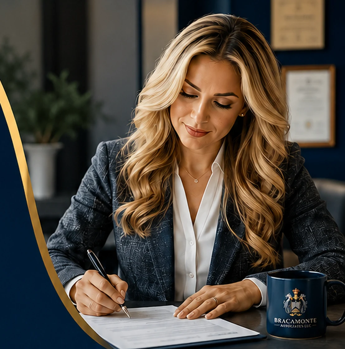 Professional document preparer working at a desk